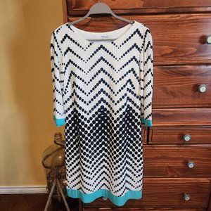 Studio One white dot sheath dress size medium teal